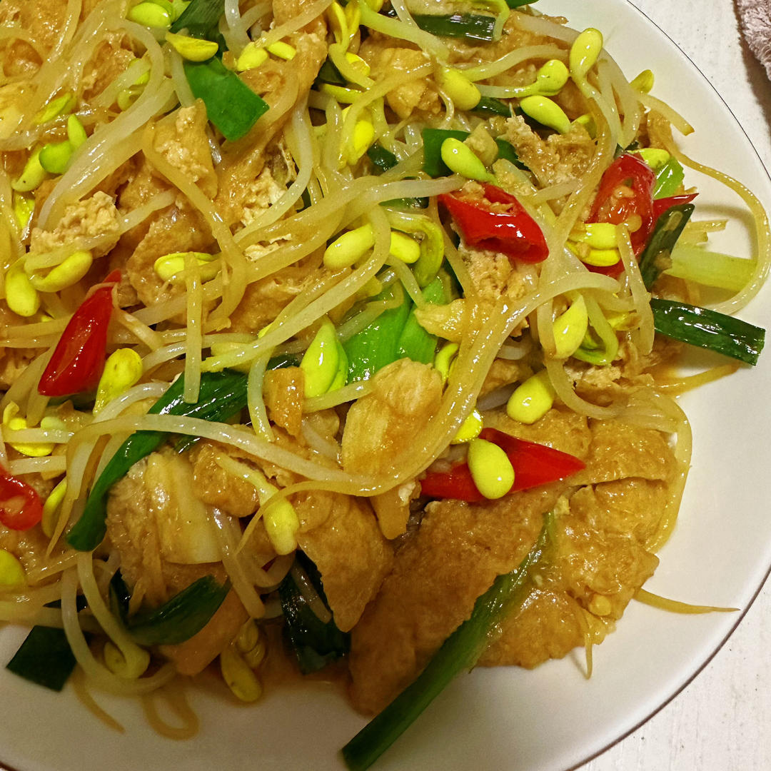 豆芽炒油豆腐