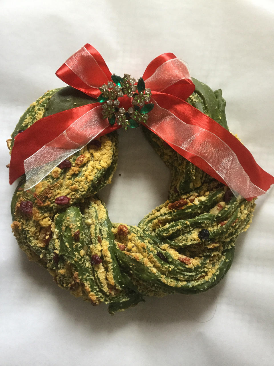 抹茶蔓越莓花环面包