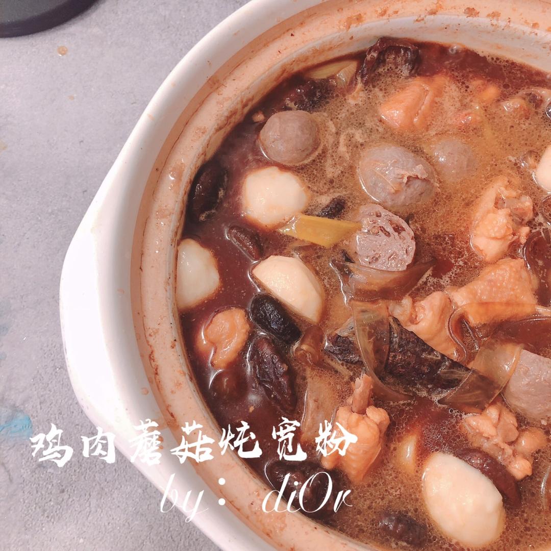 鸡肉蘑菇炖宽粉Stewed Chicken with Glass Noodles