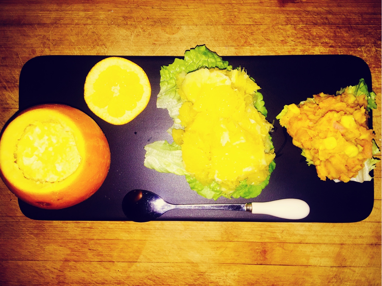 香橙蒸蛋配红薯沙拉的做法