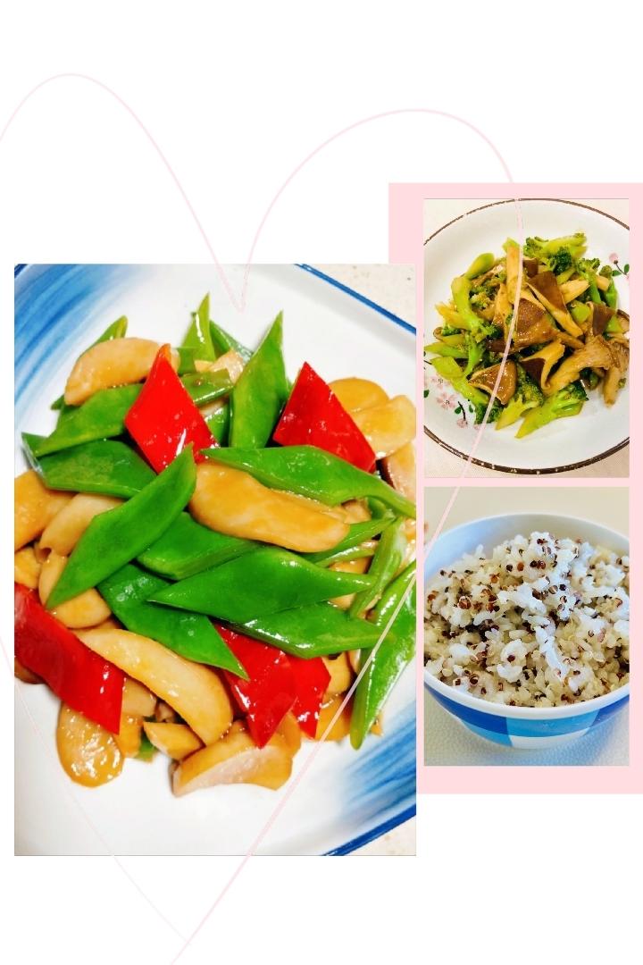 素🉑杏鲍菇四季豆，黑椒猪肚菇炒西兰花