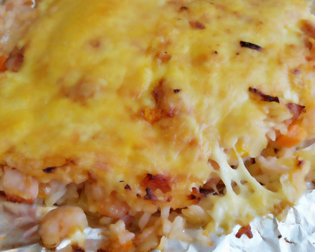 奶酪火腿虾仁焗饭       （空气炸锅版）的做法
