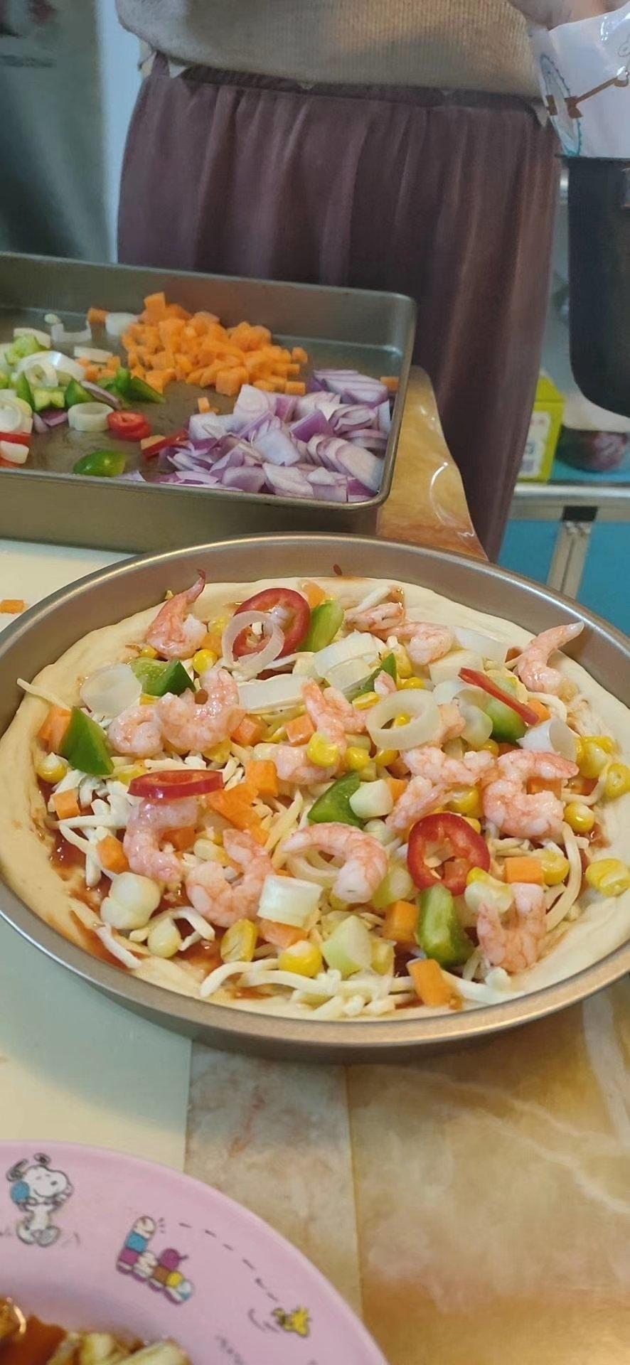 鲜虾🍤培根披萨🍕“内附敲好吃的饼皮做法”