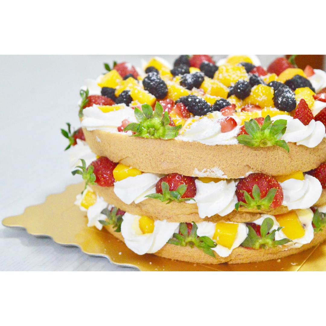 【零失败】不会裱花没关系的水果裸蛋糕 芒果裸蛋糕 完美戚风胚