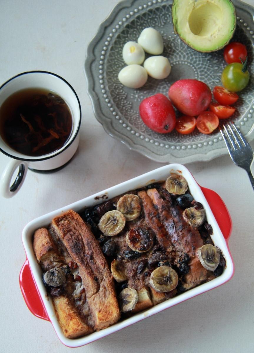 酒浸果干黑巧香蕉面包布丁(无油无糖健康版）