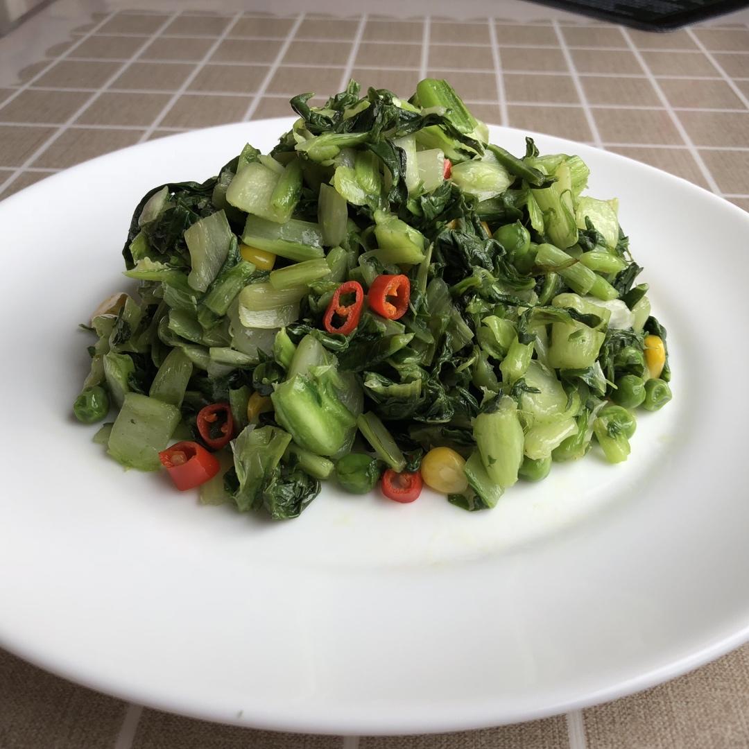 爆腌青菜炒毛豆