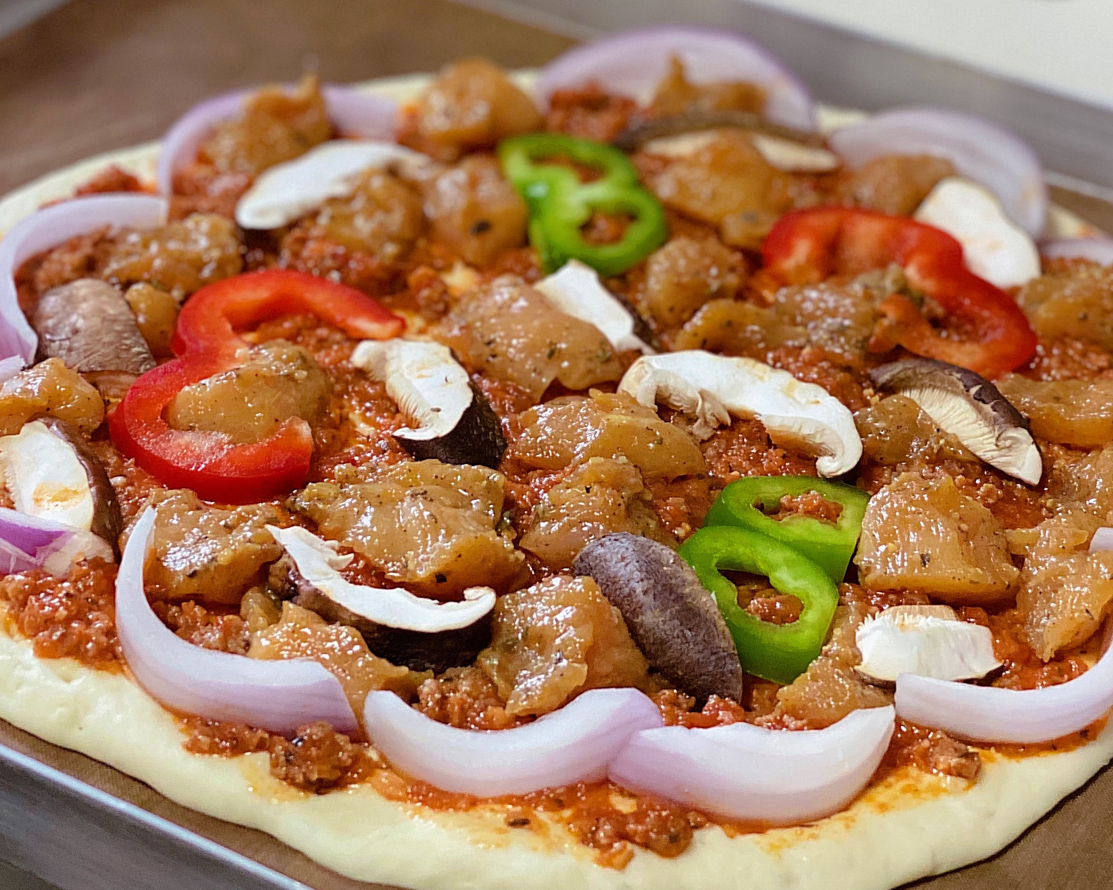 自制牛肉披萨酱（意面酱）嫩鸡披萨的做法