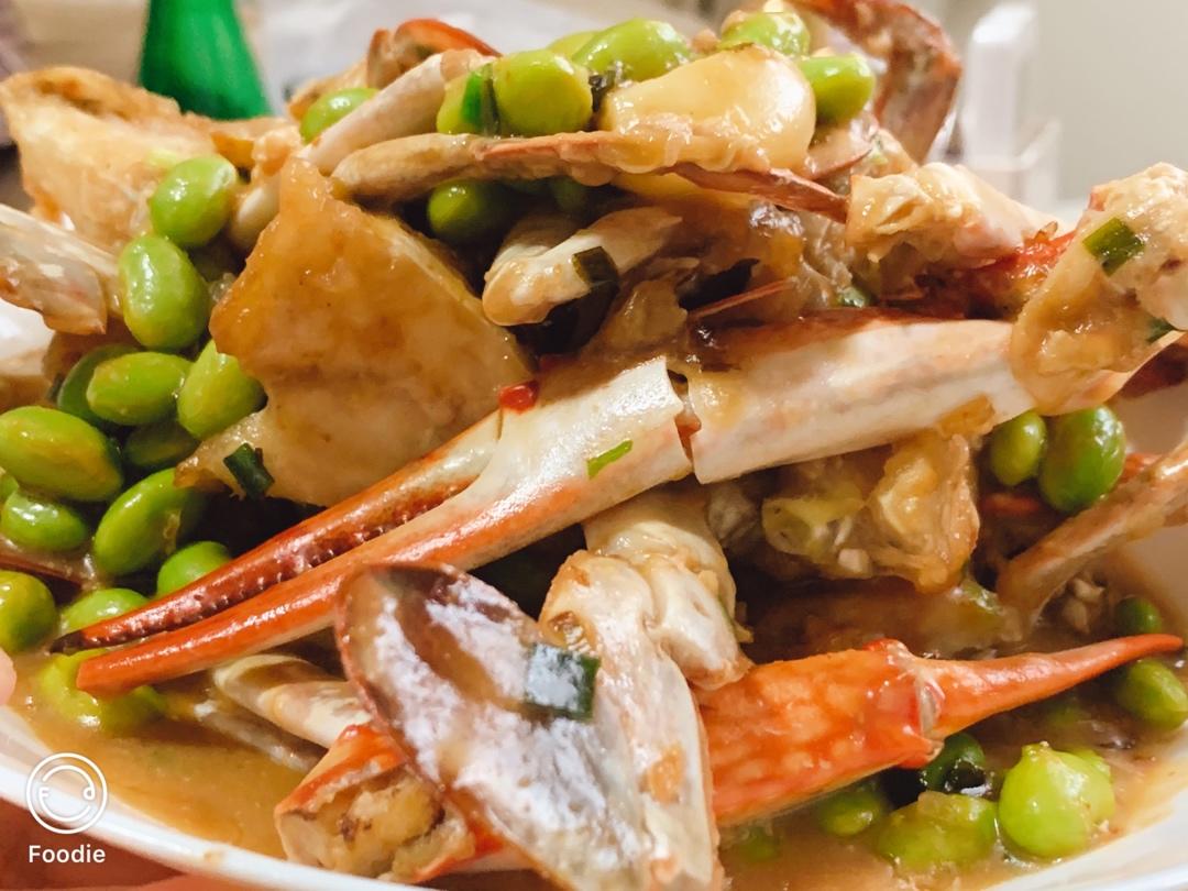 梭子蟹炒毛豆