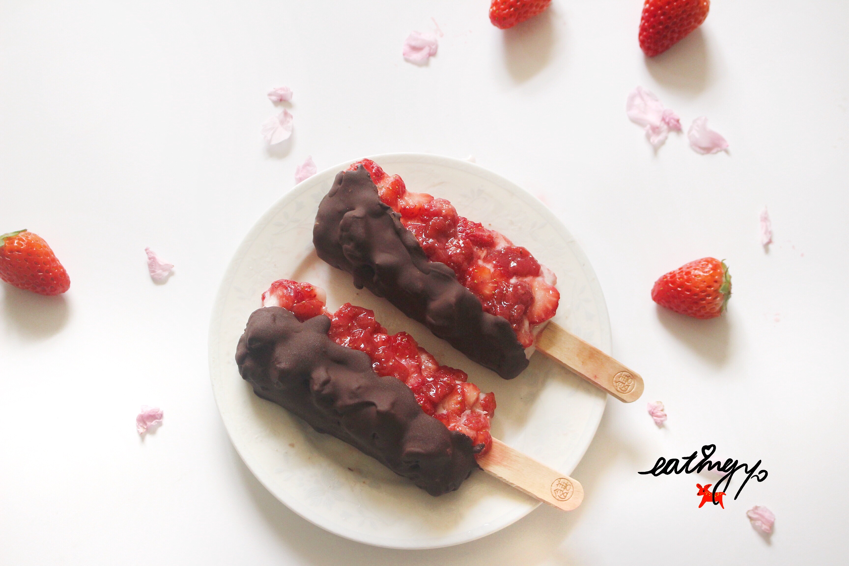 自制快手网红草莓巧克力棒冰的做法