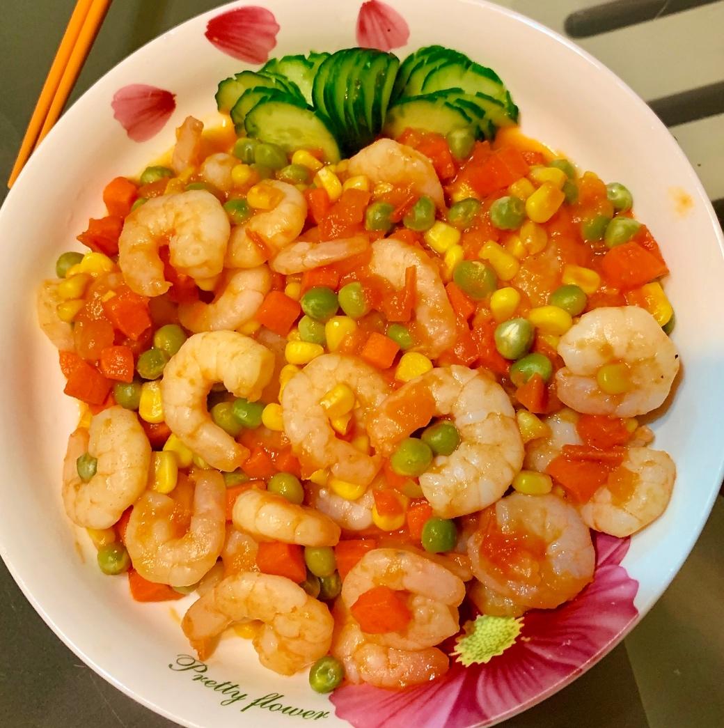 茄汁虾仁五彩蔬