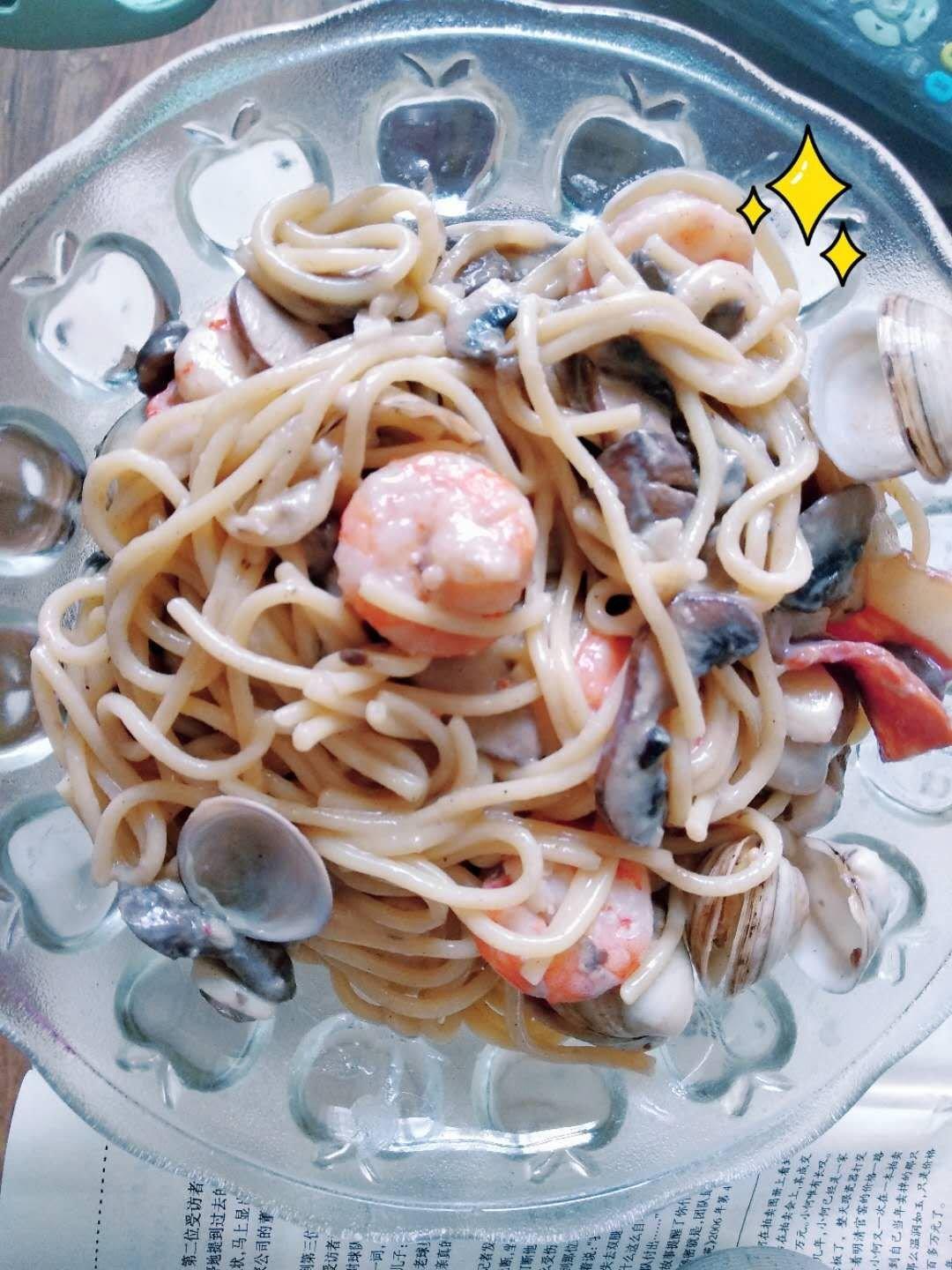 白蘑菇奶油培根意面