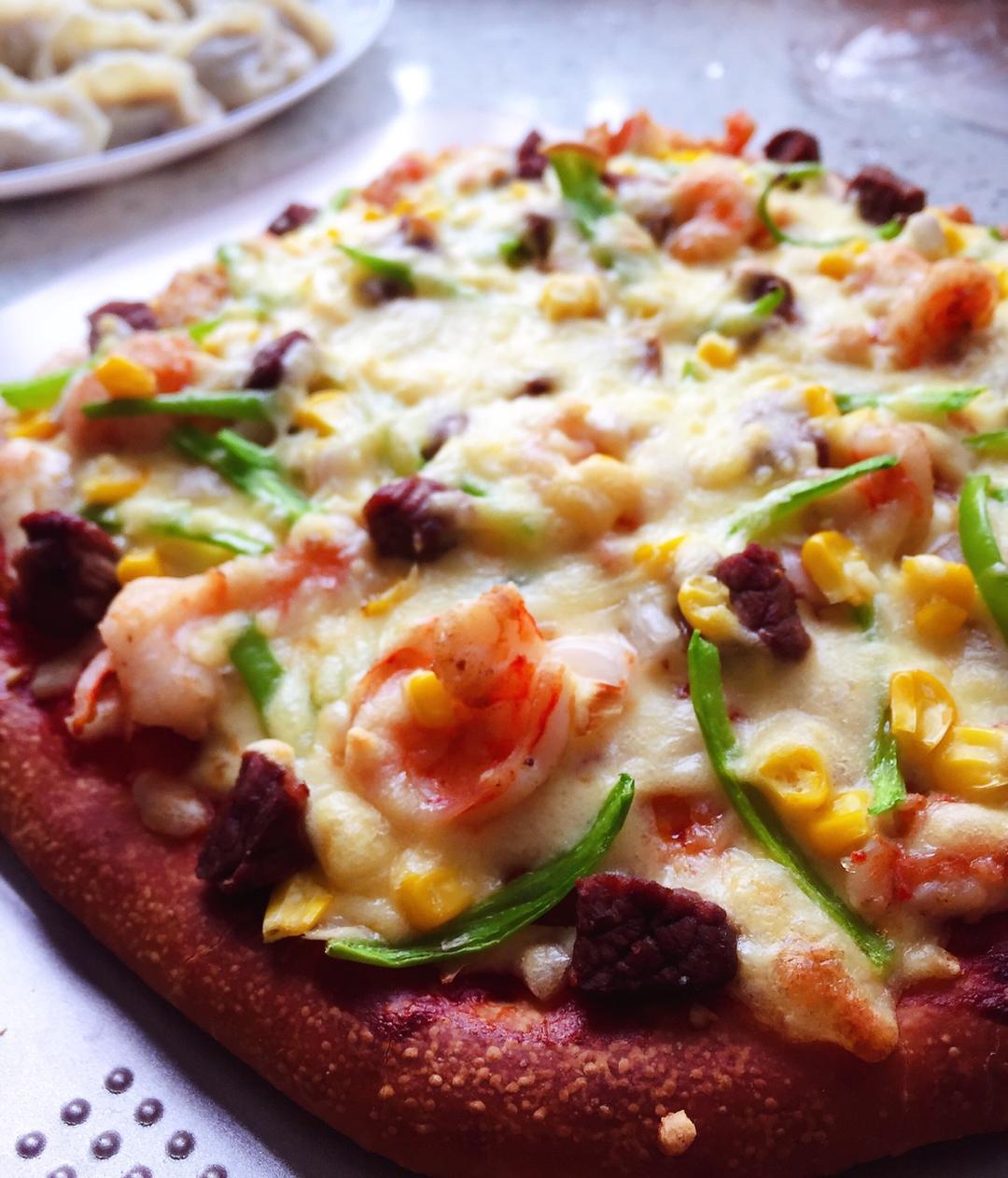 鲜虾🍤培根披萨🍕“内附敲好吃的饼皮做法”