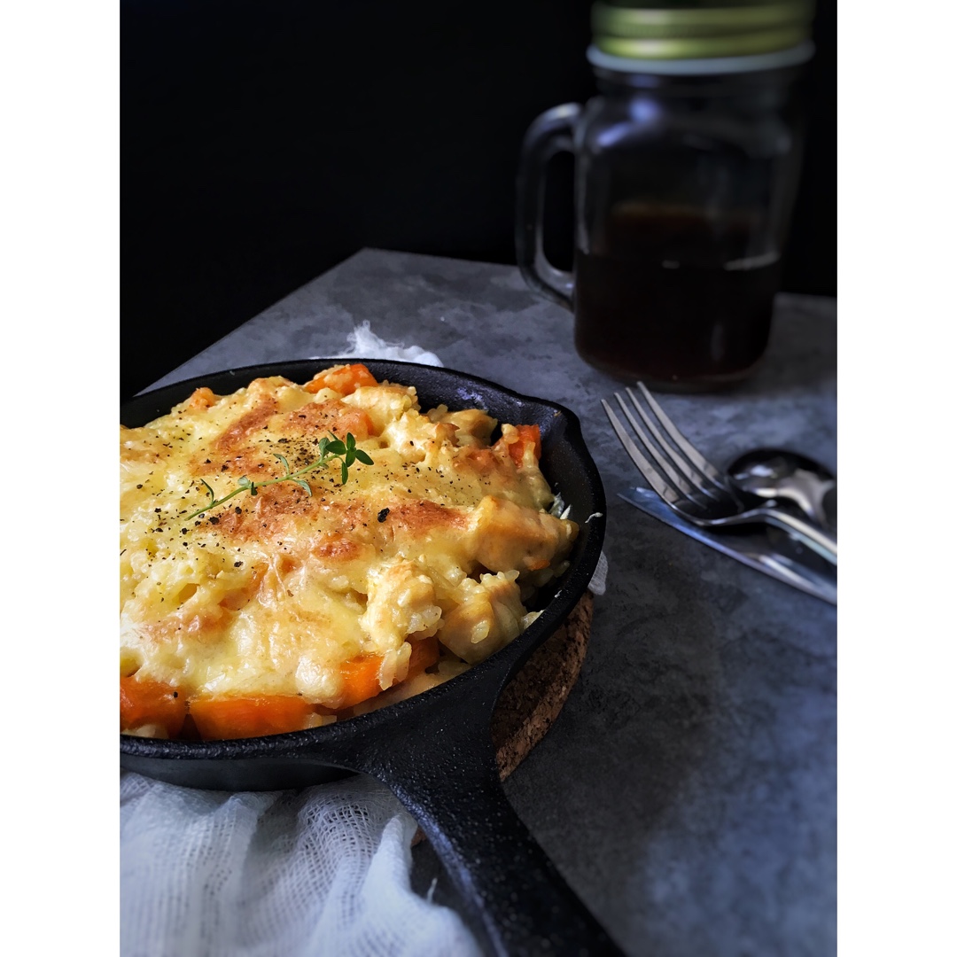 奶香南瓜鸡肉焗饭