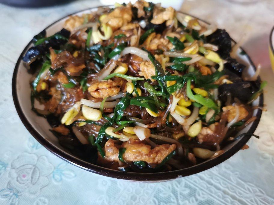网红同款🤩爆炒“鸡蛋粉丝韭菜豆芽菜”