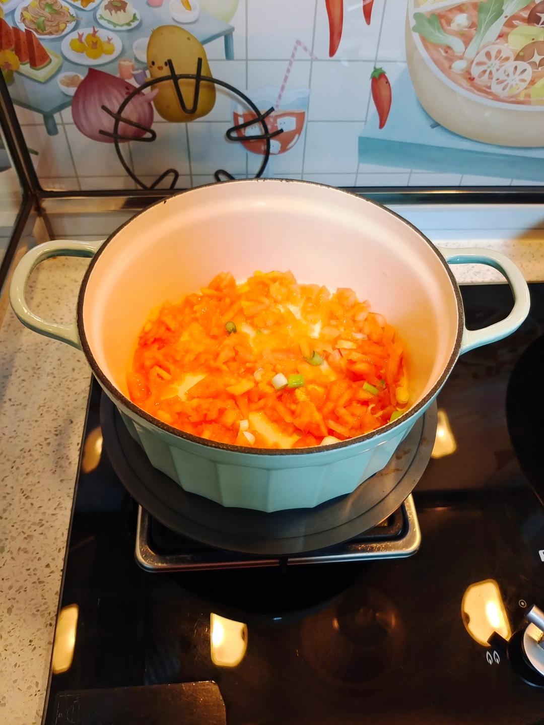 番茄鸡蛋炝锅疙瘩汤【10月北鼎珐琅锅食谱】