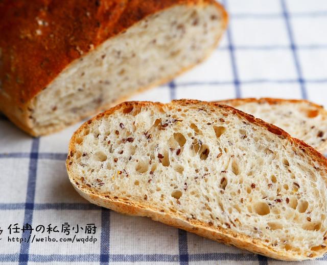 亚麻籽面包（免揉欧式面包）的做法