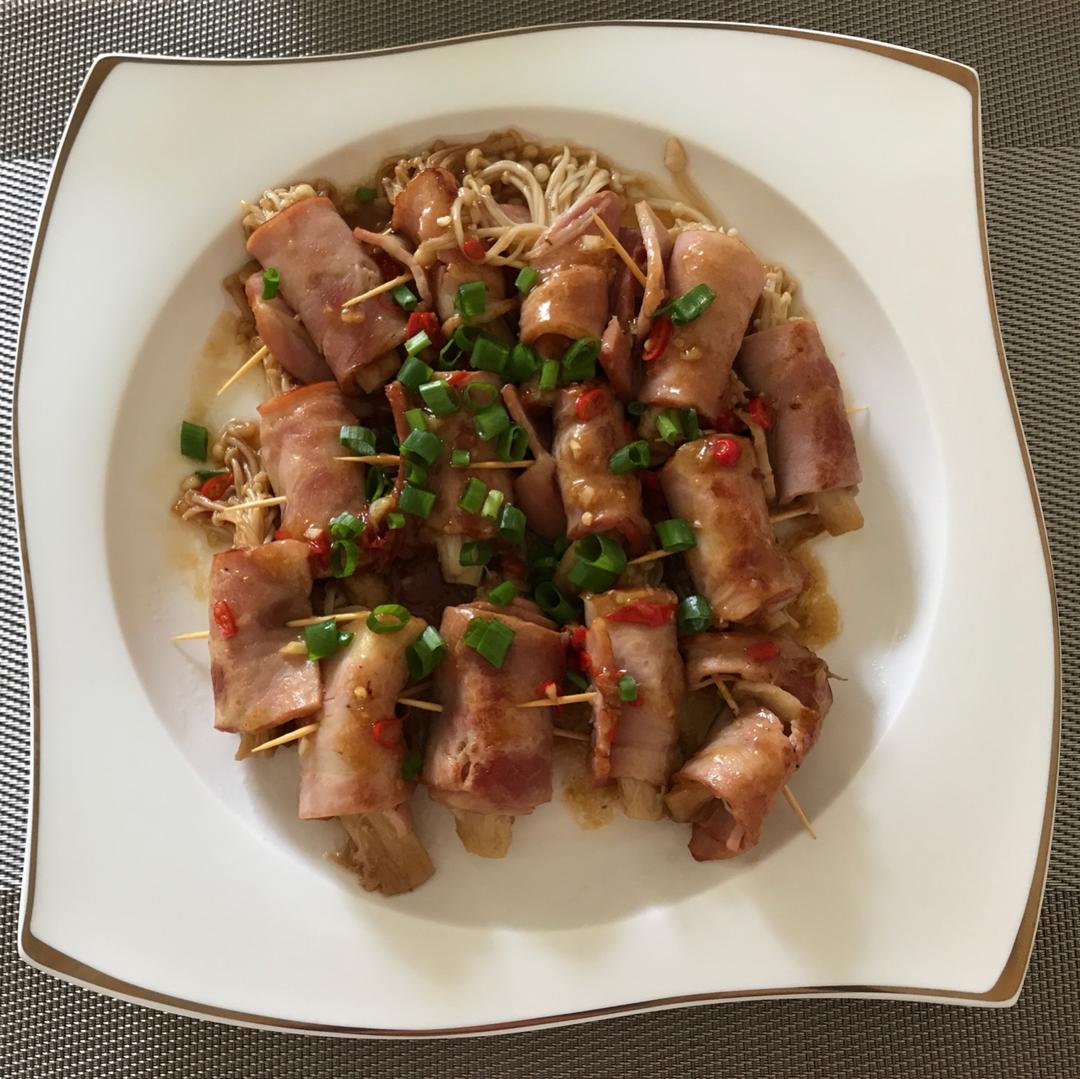 香煎培根金针菇卷