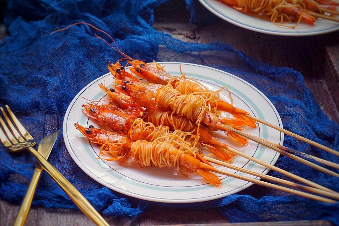 千丝黄金虾串的做法