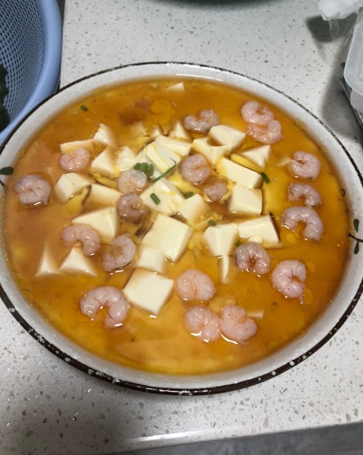 虾仁豆腐蒸水蛋