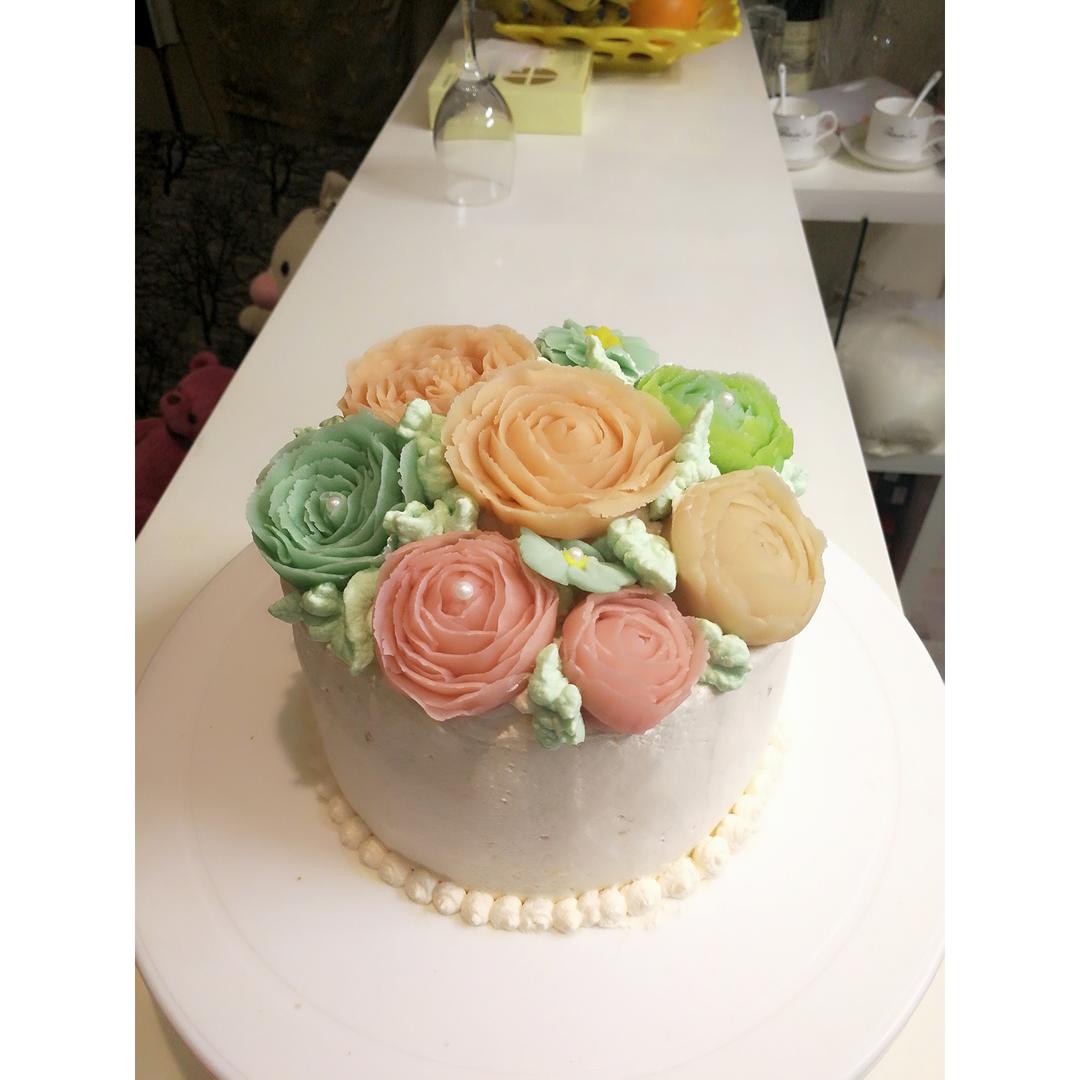 韩式奶油霜裱花蛋糕