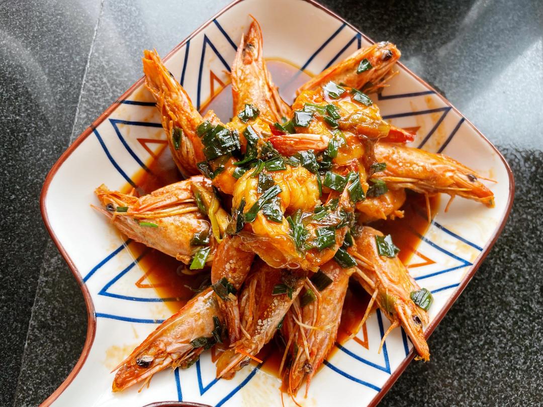 花开富贵葱烧虾