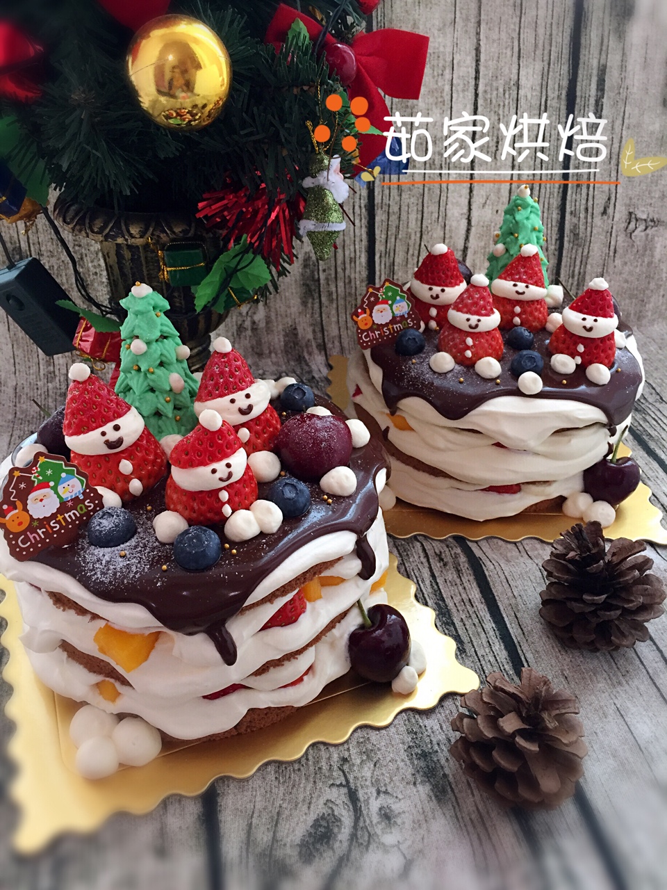 🎄简单可爱圣诞🍓裸蛋糕的做法
