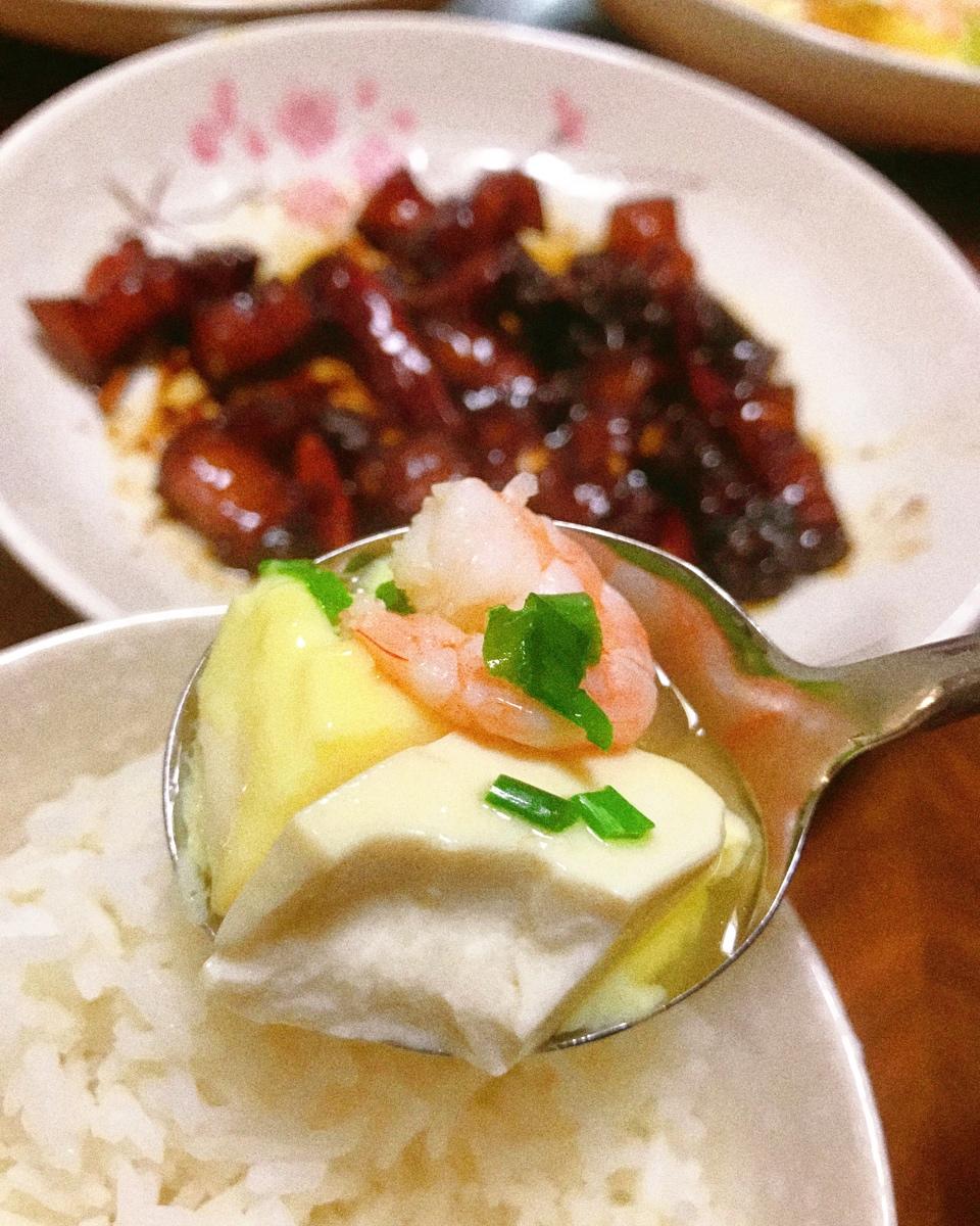 虾仁豆腐蒸水蛋