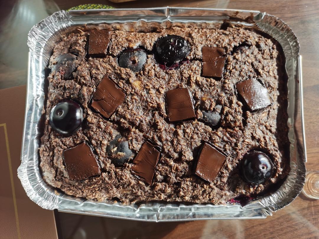 无糖无油，轻甜黑巧蓝莓燕麦蛋糕