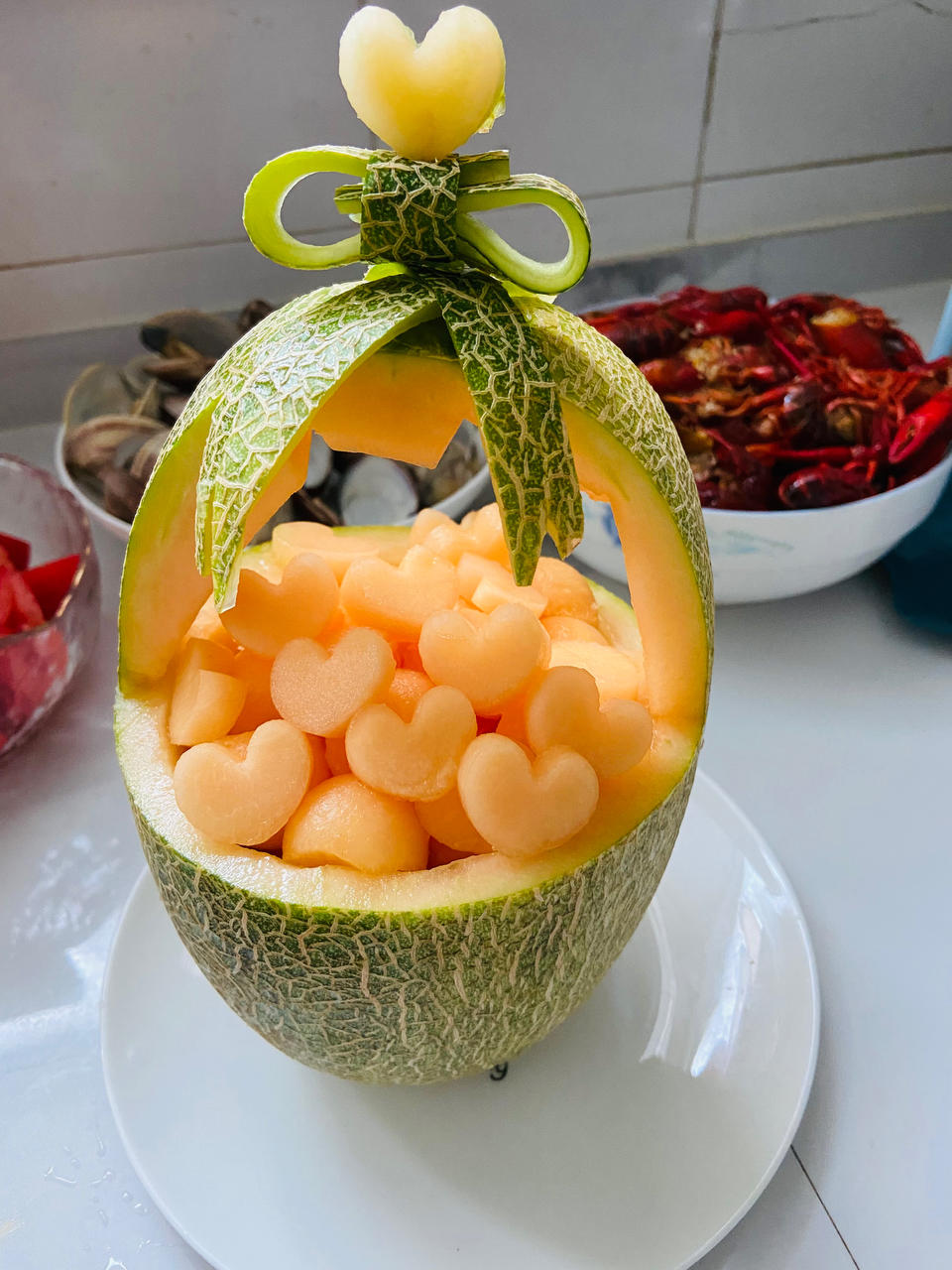 少女心爆棚的哈密瓜水果篮