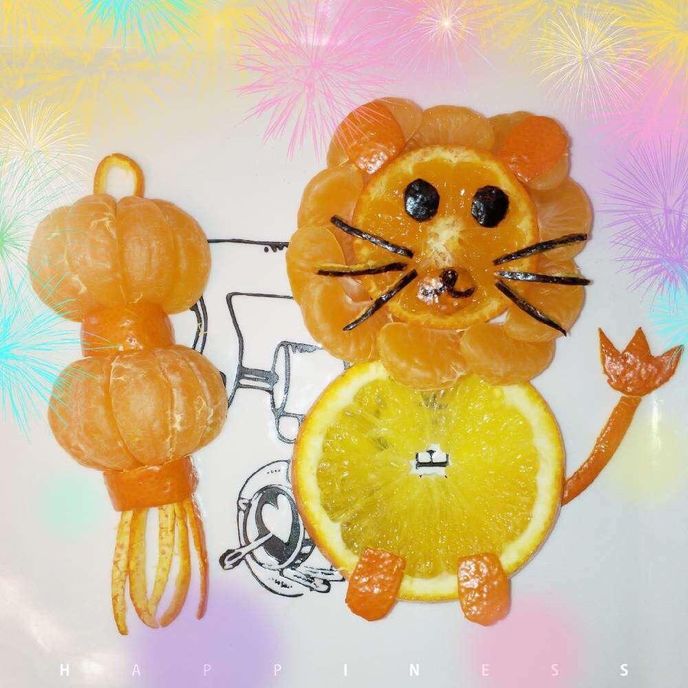橙子水果拼盘（鹰猫虎狮象猪鸡）