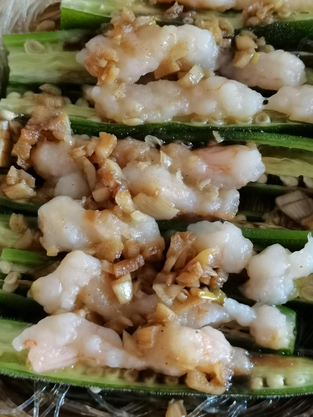 秋葵粉丝蒸虾滑