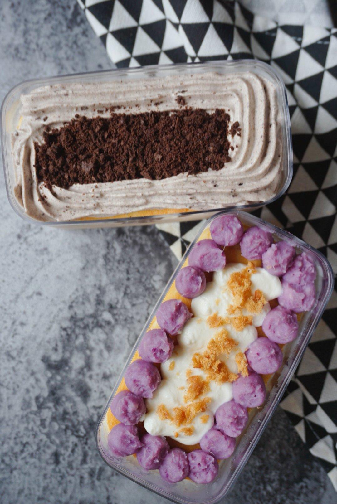 小呀么小包子做的香芋奶油盒子蛋糕