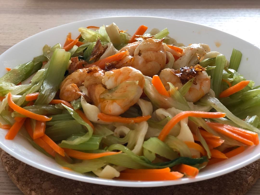 加拿大北极虾油捞面