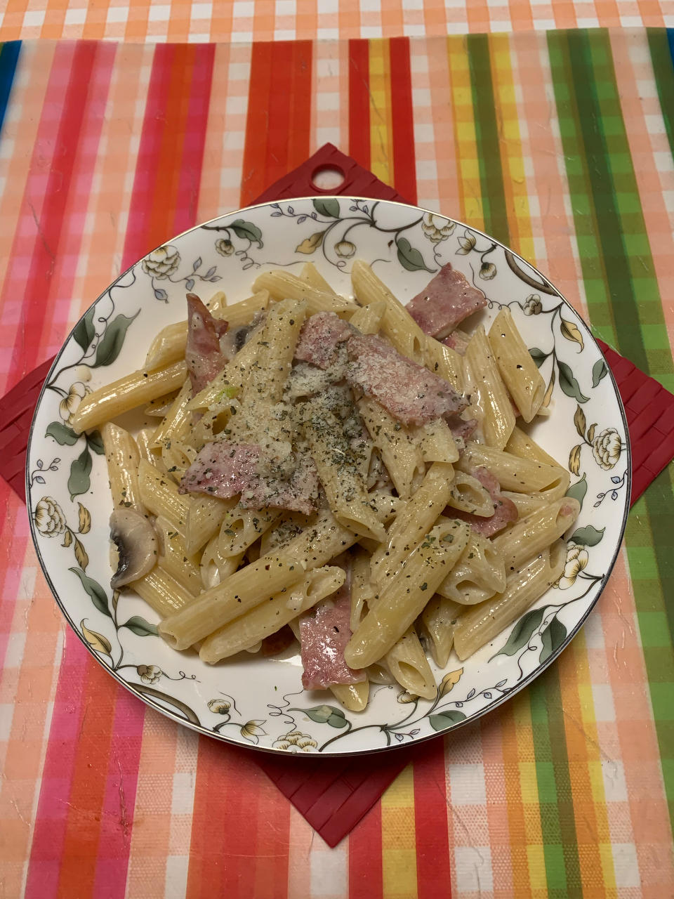 白蘑菇奶油培根意面