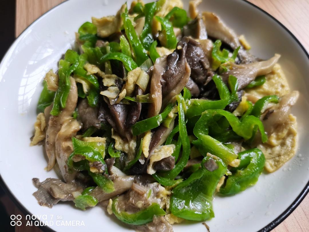 平菇青椒炒鸡蛋 好吃又营养的超快手家常菜