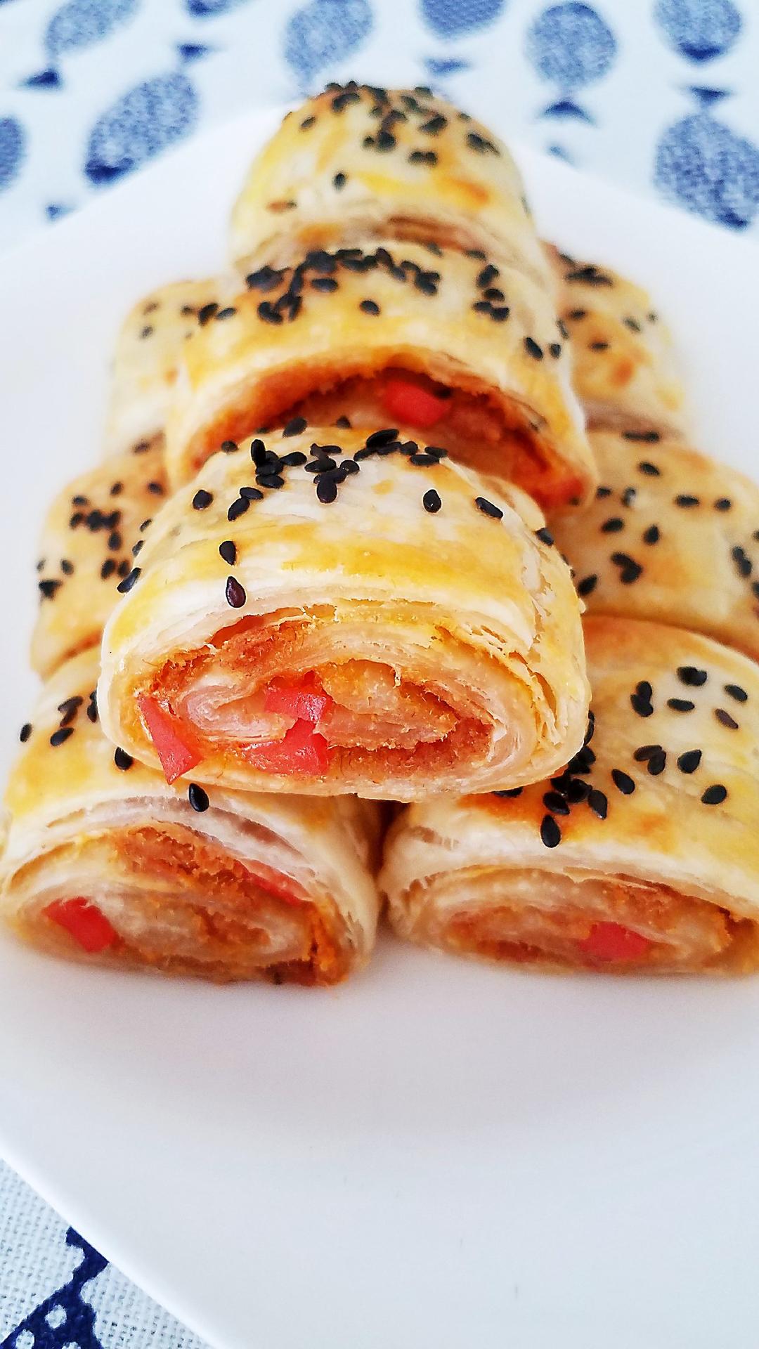 wyyapl做的手抓饼新吃法|零失败～酥皮火腿肉松卷