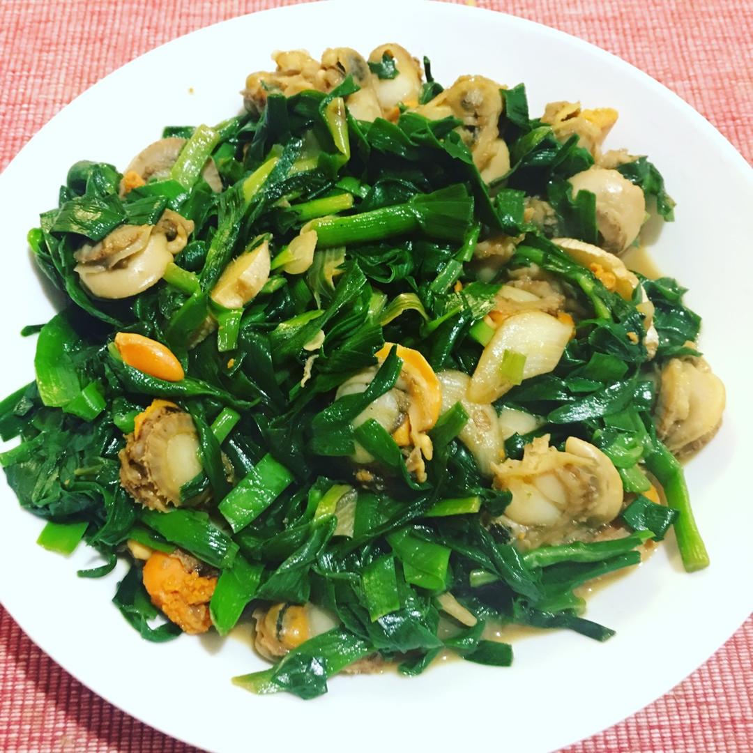 烧包妈做的扇贝肉炒韭菜