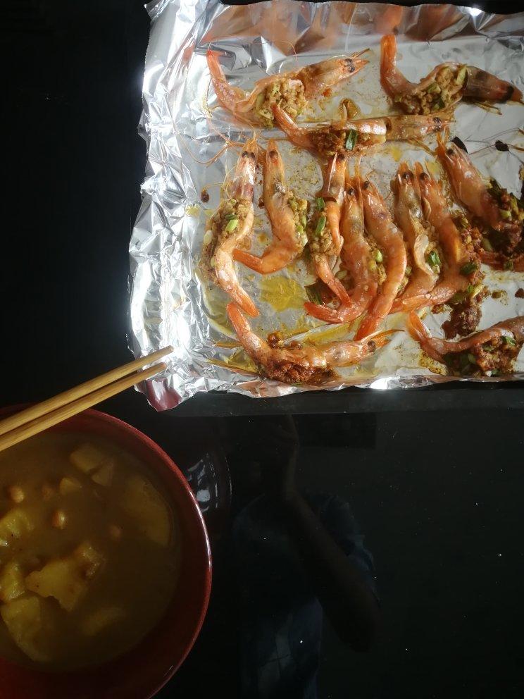 【减脂增肌】快手颜美的蒜烤阿根廷红虾