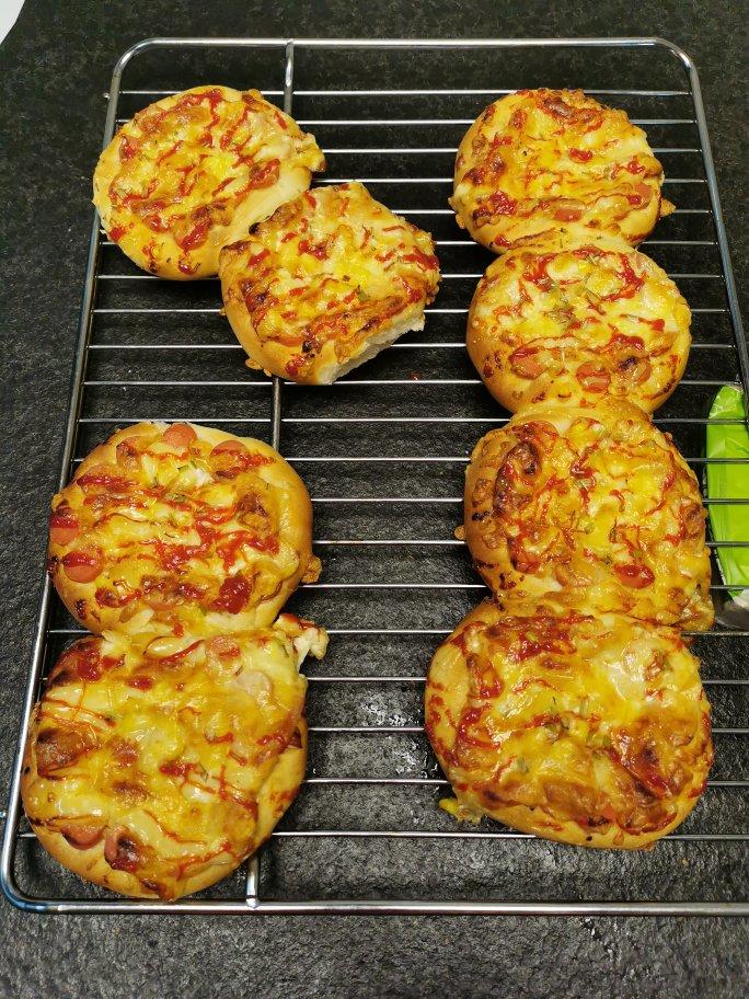 🍕快手简单｜一次发酵｜可可爱爱火腿披萨小面包｜学生早餐