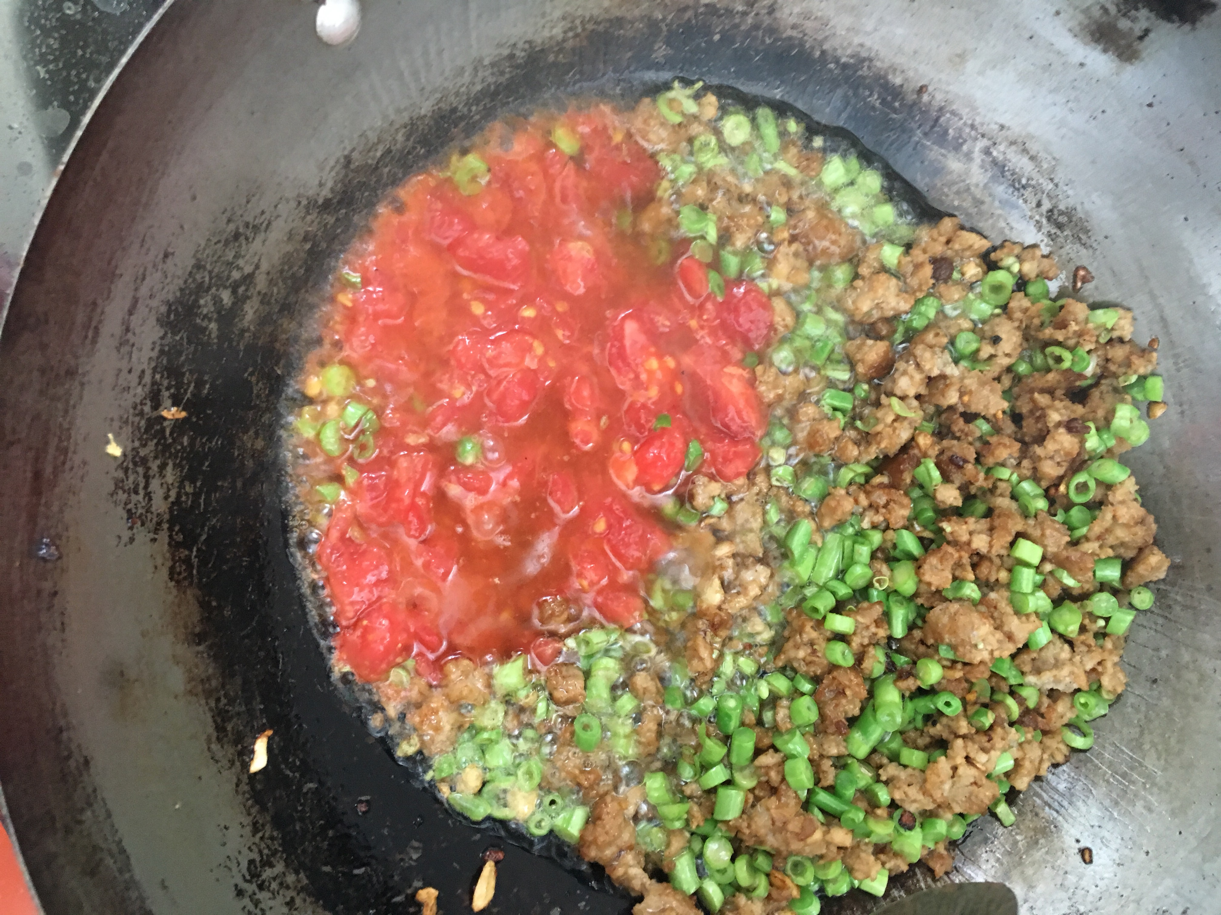 西红柿肉沫茄子豇豆卤的做法 步骤4