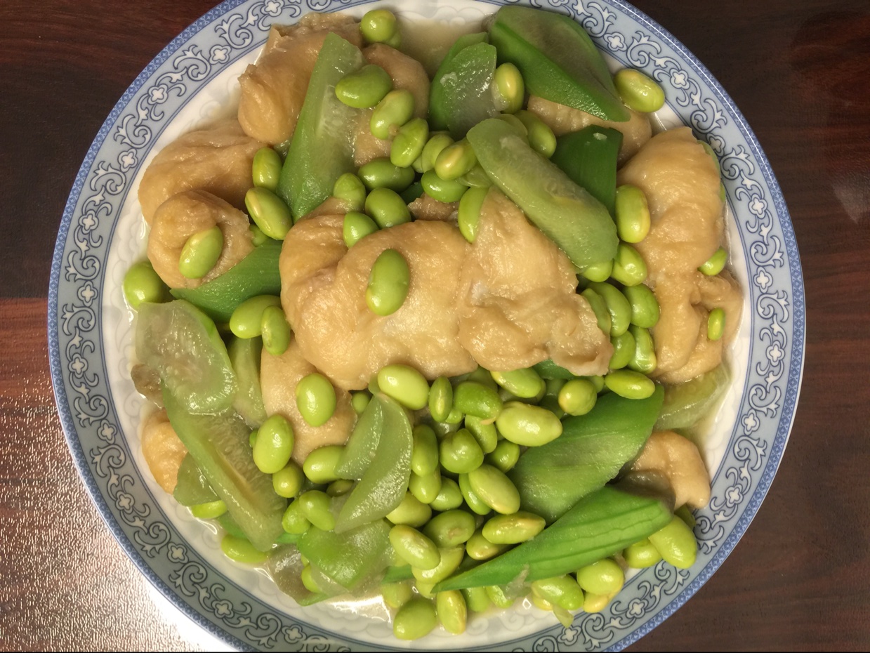 丝瓜毛豆烧油面筋
