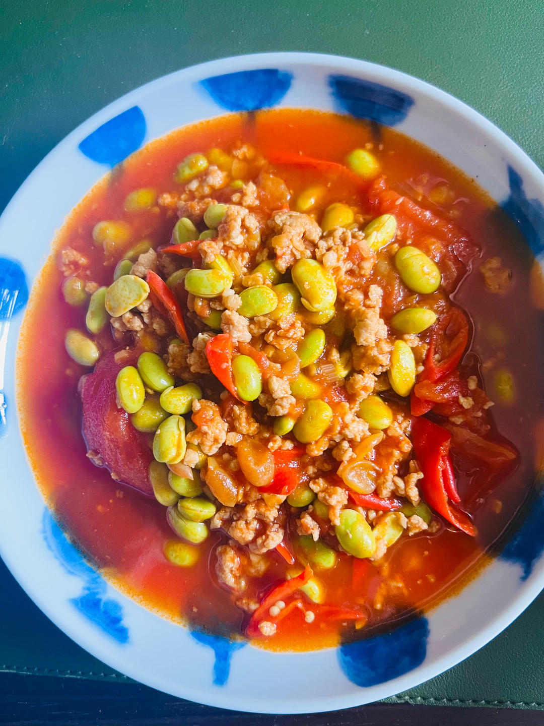 肉末番茄烧毛豆