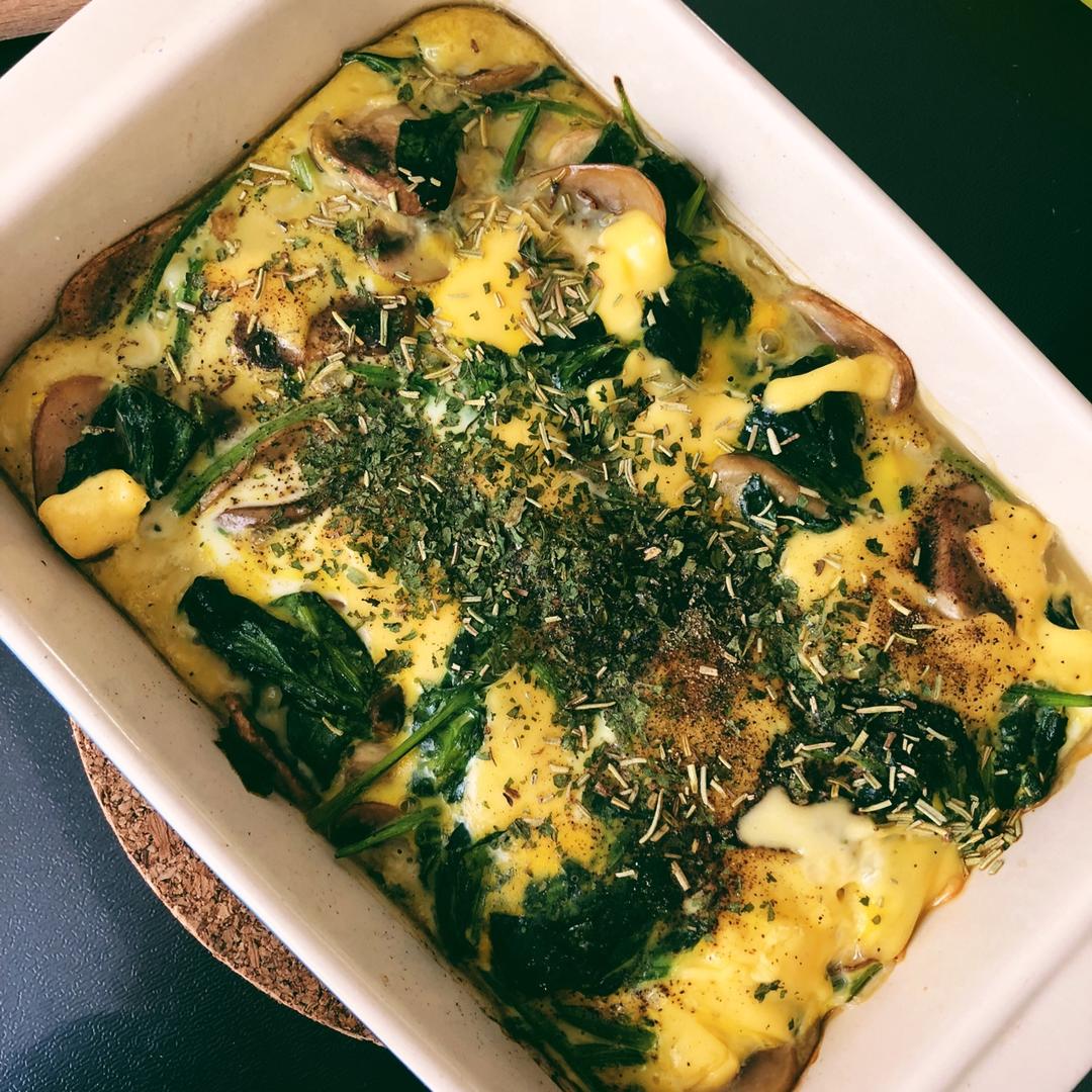 蘑菇菠菜奶酪早餐蛋饼丨健康·烘焙