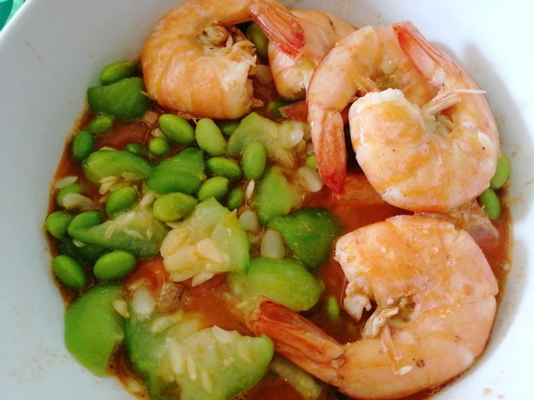 丝瓜毛豆炒虾仁
