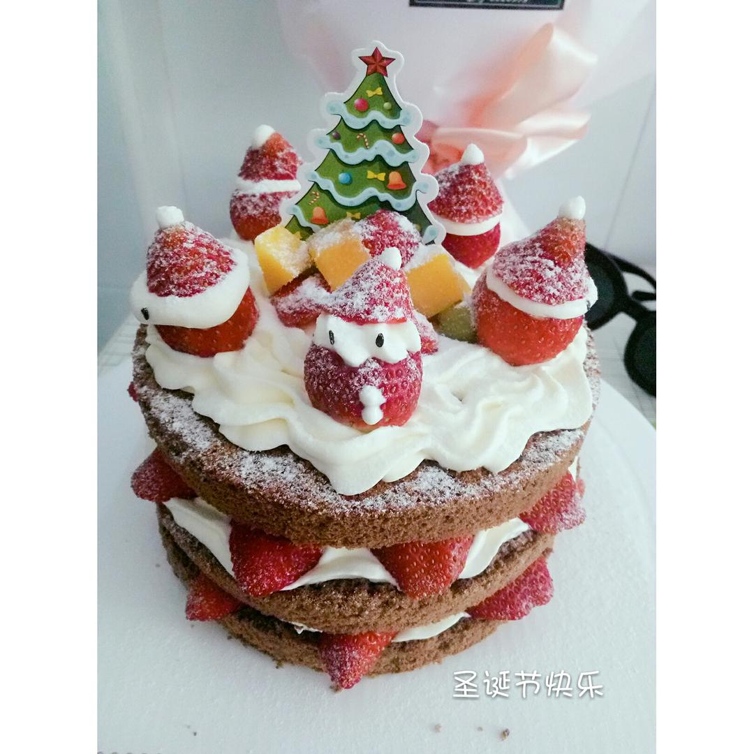 圣诞草莓雪人 红丝绒戚风裸蛋糕