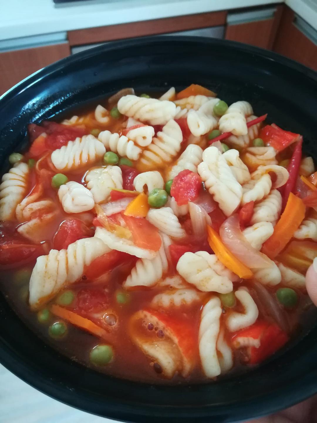 宁静615做的一人份西红柿螺旋面附手法小视频