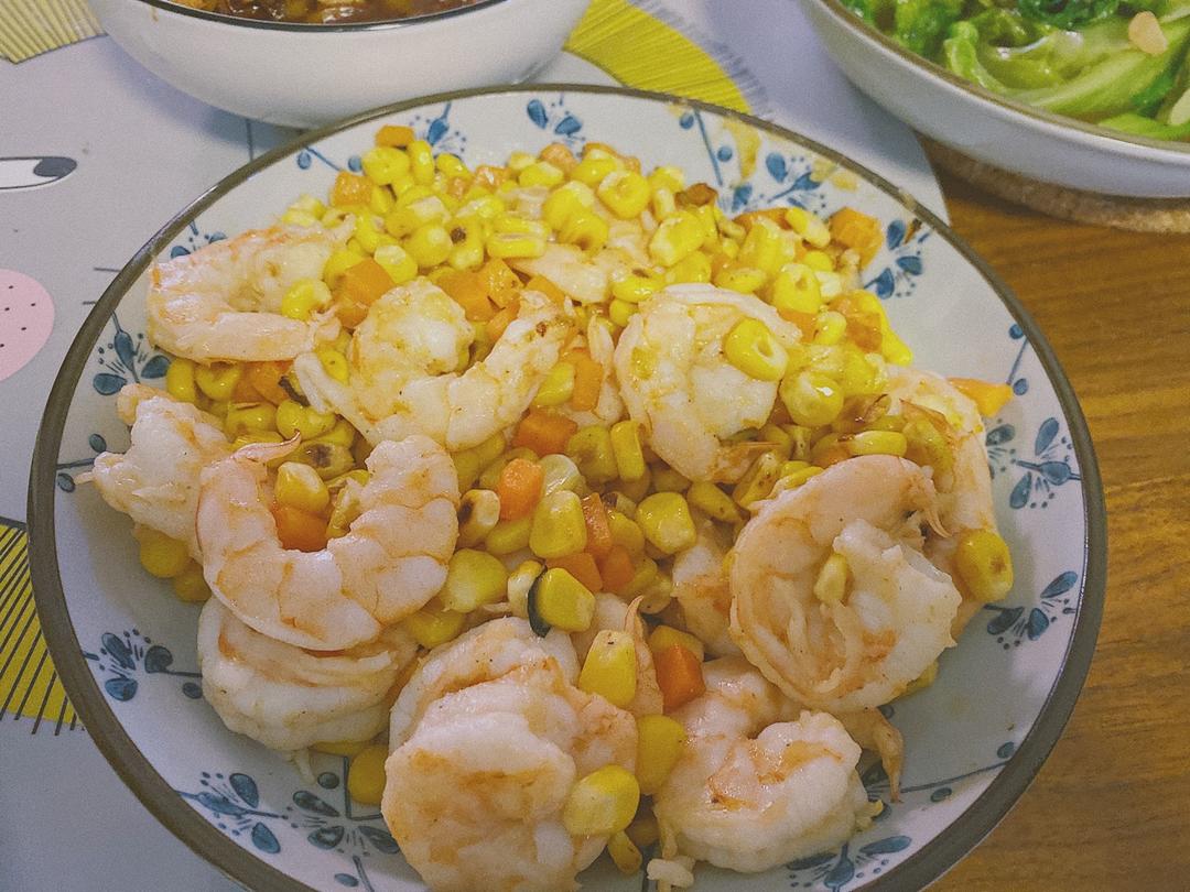 玉米豌豆胡萝卜炒虾仁