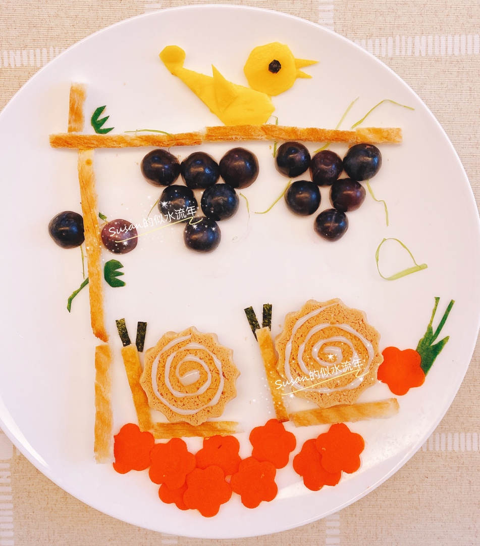 创意趣味儿童餐—蜗牛与黄鹂鸟（红豆小餐包版）
