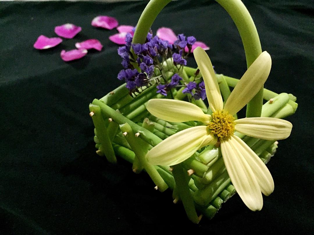 悠远_bglz做的蔬菜盘饰拼盘摆盘(蒜苔小花篮)