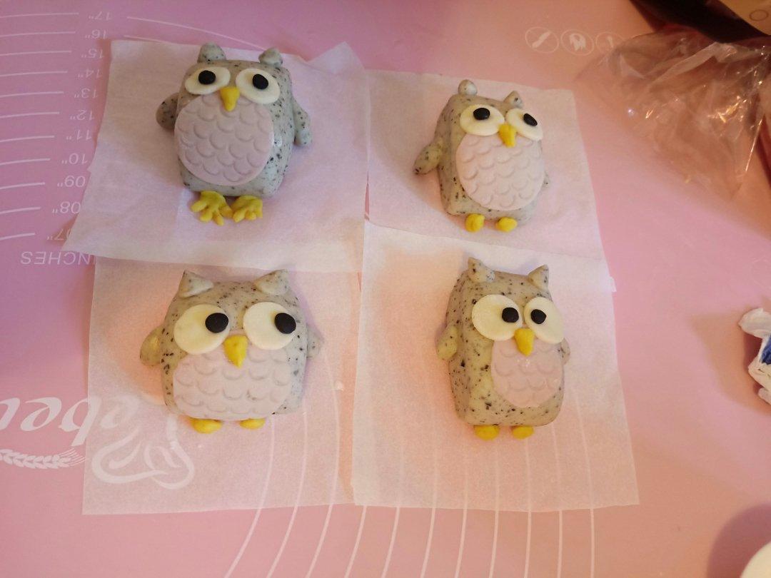 卡通刀切馒头系列之——猫头鹰奶香黑芝麻馒头